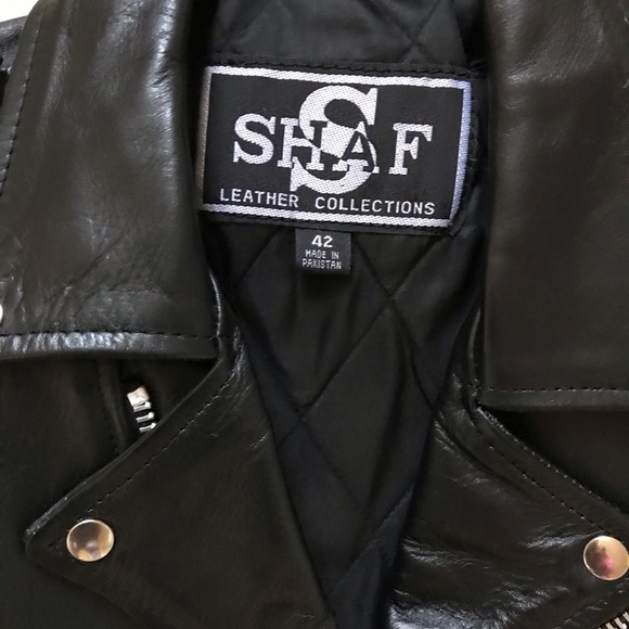 Shaf Black Motorcycle Biker Leather Jacket Men’s Size 42 NWOT Belted - Picture 12 of 14